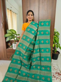 Semi Maandu Tussar Zari Weaving Saree - Green