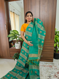 Semi Maandu Tussar Zari Weaving Saree - Green