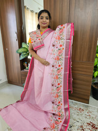 Handwoven Mangalagiri Pattu Saree with Beautiful Kalamkari - Pink