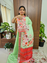 Handwoven Mangalagiri Pattu Saree with Beautiful Kalamkari - Green