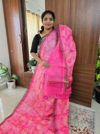 Handwoven Kota Tussar Saree with Zari Border - Rosy Pink