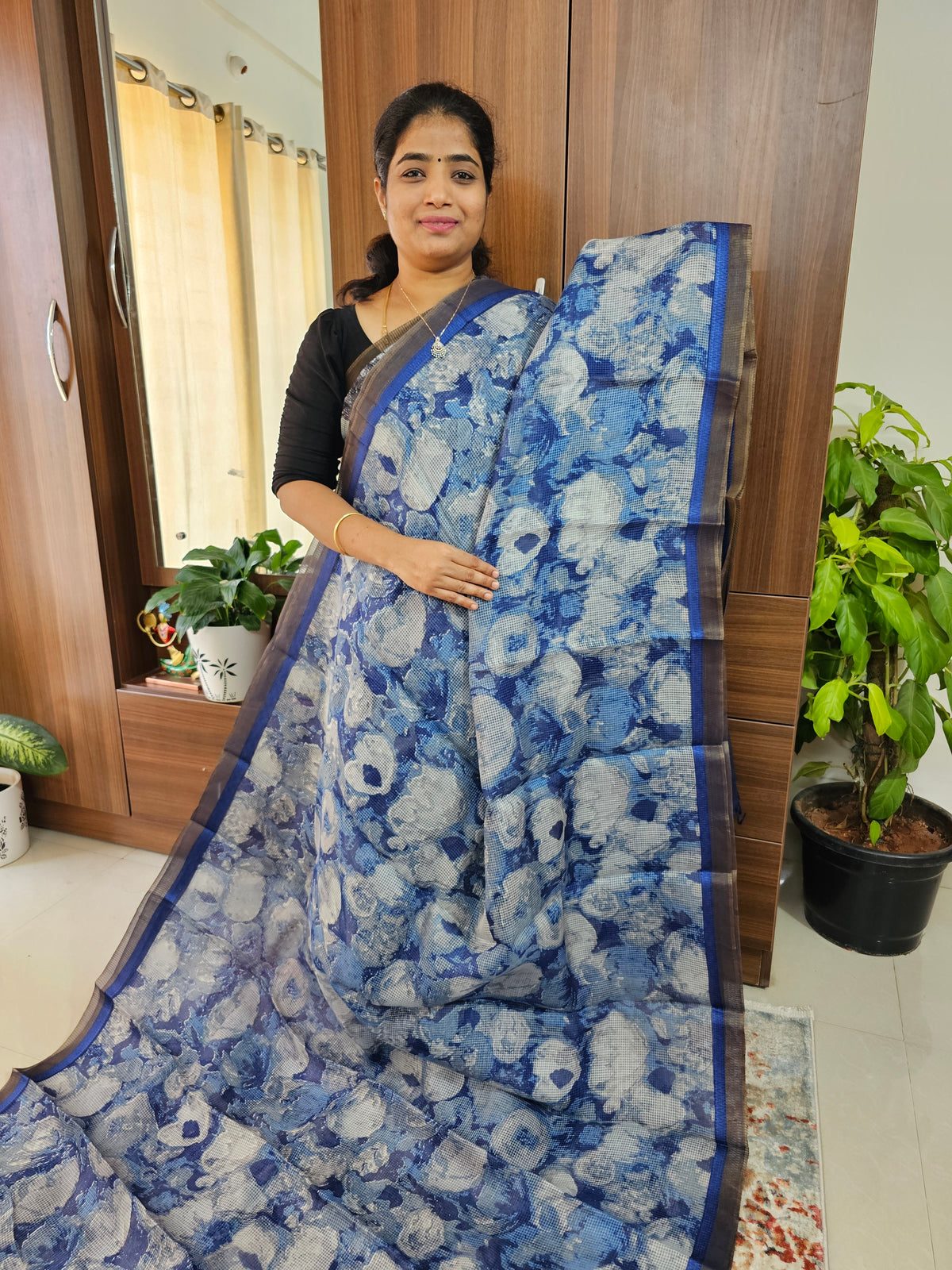 Handwoven Kota Tussar Saree with Zari Border - Blue