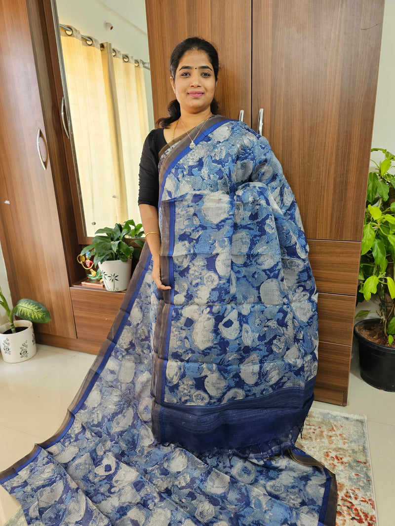 Handwoven Kota Tussar Saree with Zari Border - Blue