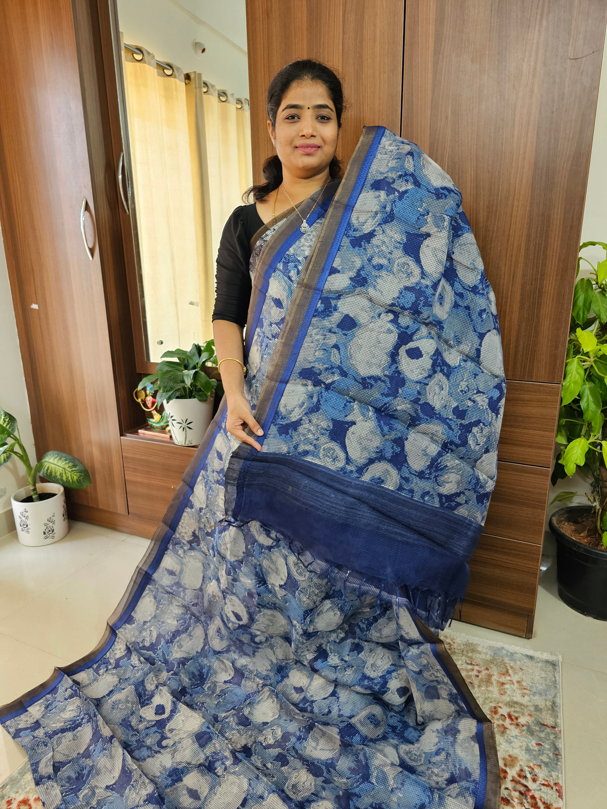 Handwoven Kota Tussar Saree with Zari Border - Blue