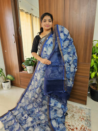 Handwoven Kota Tussar Saree with Zari Border - Blue