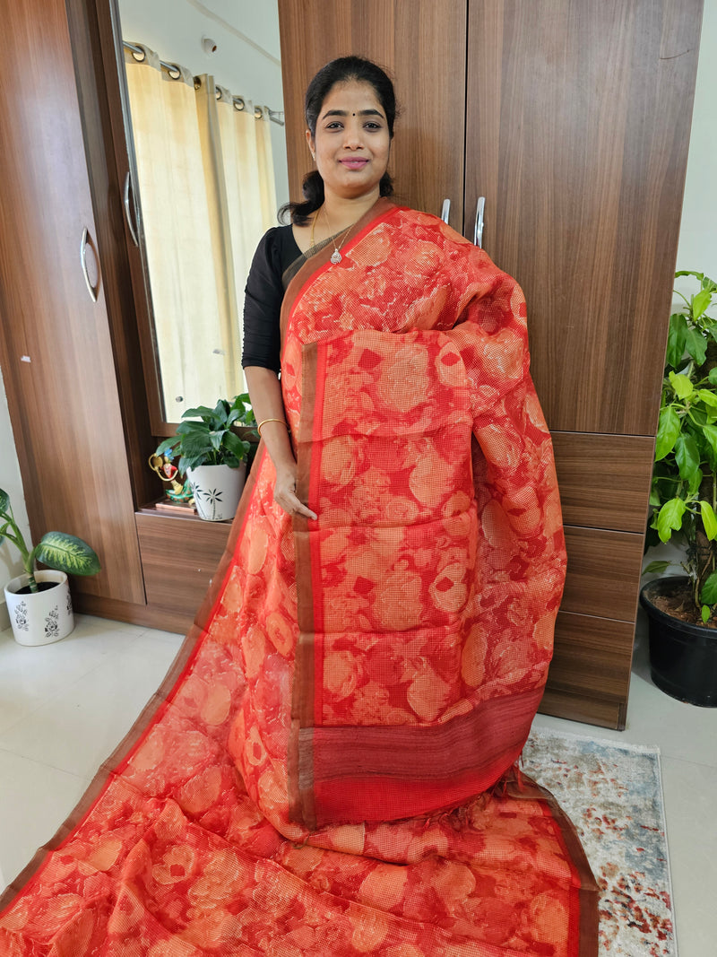 Handwoven Kota Tussar Saree with Zari Border - Orange