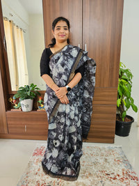 Handwoven Kota Tussar Saree with Zari Border - Black