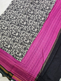 Pure Chanderi Butter Silk - Black with Pink