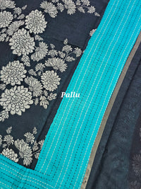 Pure Chanderi Butter Silk - Black with Sea Green