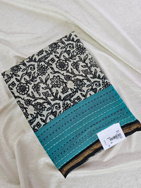 Pure Chanderi Butter Silk - Black with Sea Green