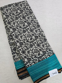 Pure Chanderi Butter Silk - Black with Sea Green