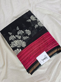 Pure Chanderi Butter Silk - Black with Maroon