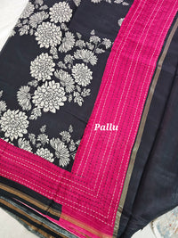 Pure Chanderi Butter Silk - Black with Maroon