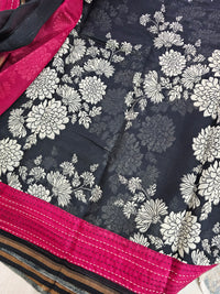 Pure Chanderi Butter Silk - Black with Maroon