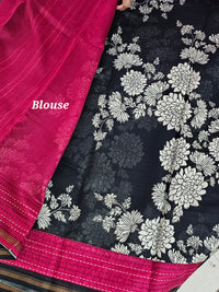 Pure Chanderi Butter Silk - Black with Maroon