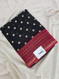 Pure Chanderi Butter Silk - Black with Maroon