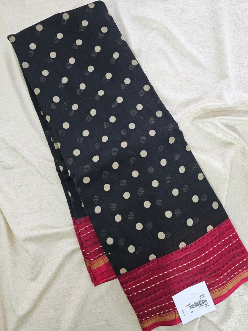 Pure Chanderi Butter Silk - Black with Maroon