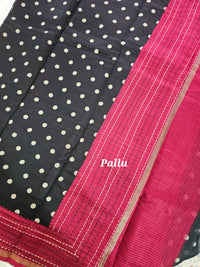 Pure Chanderi Butter Silk - Black with Maroon