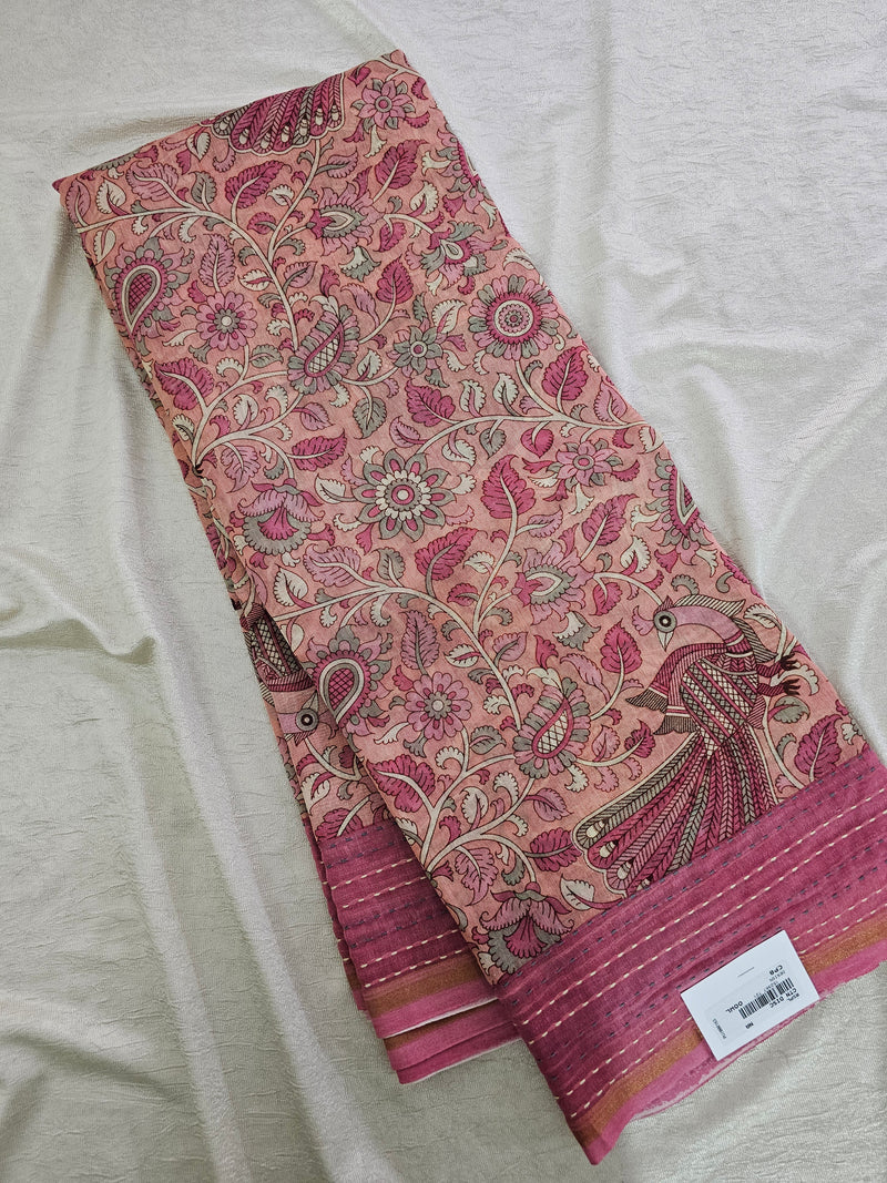 Pure Chanderi Butter Silk - Peach with Pink