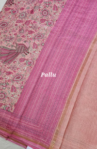 Pure Chanderi Butter Silk - Peach with Pink