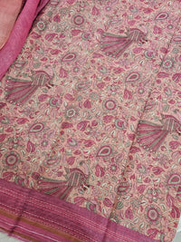 Pure Chanderi Butter Silk - Peach with Pink