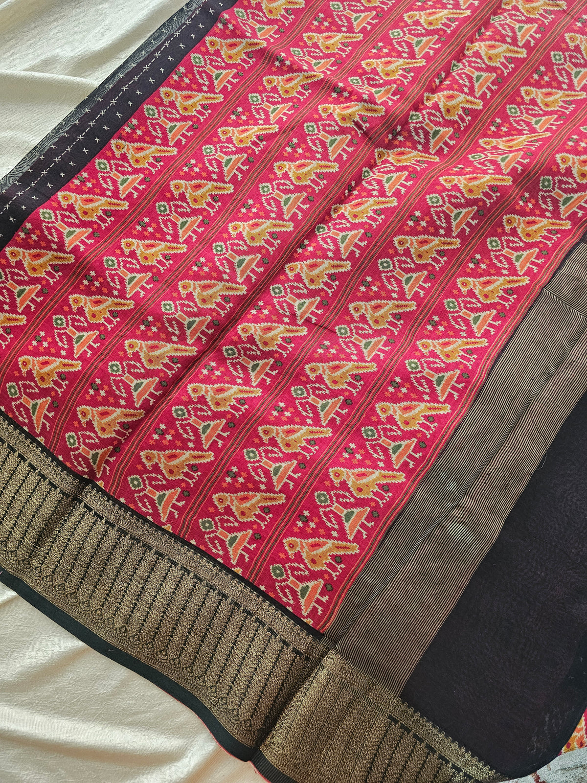 Pure Chanderi Butter Silk - Black with Red