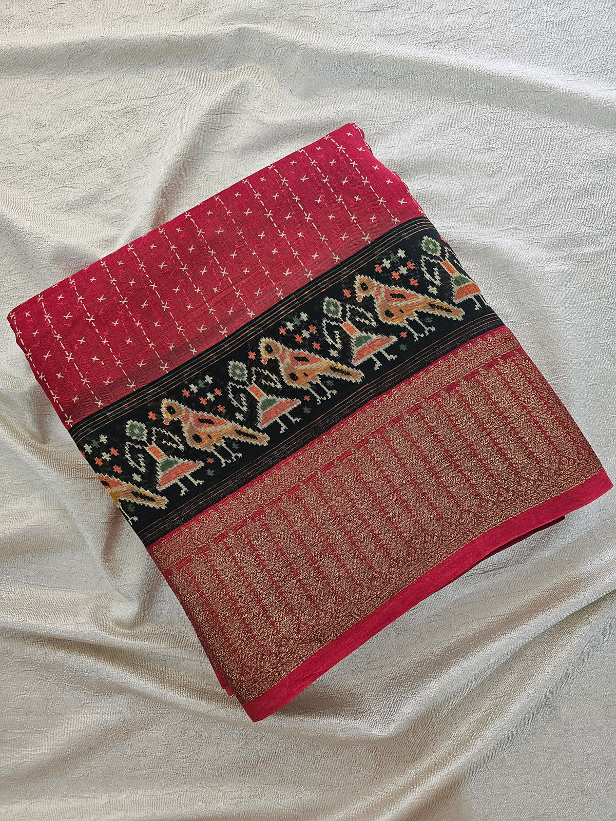 Pure Chanderi Butter Silk - Red with Black