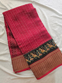 Pure Chanderi Butter Silk - Red with Black