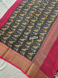 Pure Chanderi Butter Silk - Red with Black