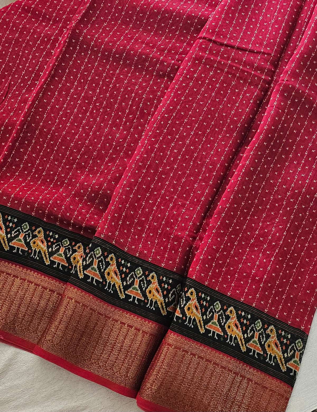 Pure Chanderi Butter Silk - Red with Black