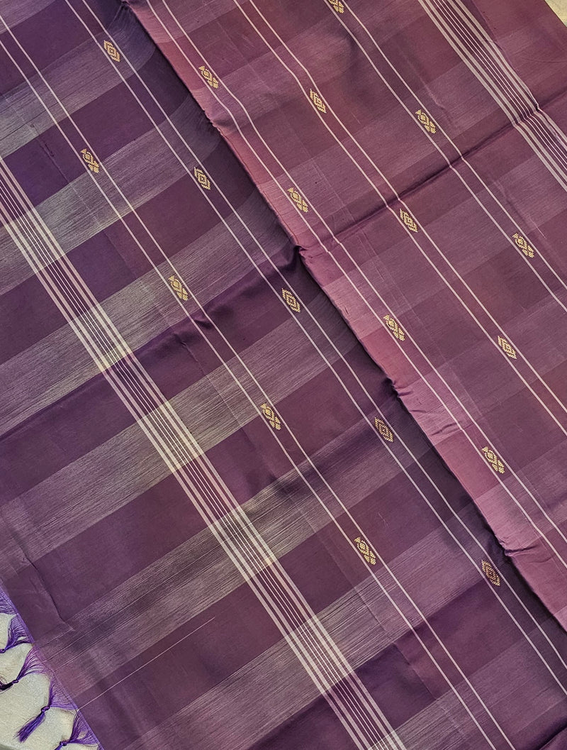 Chinnalampattu Saree - Cream with Purple Checks