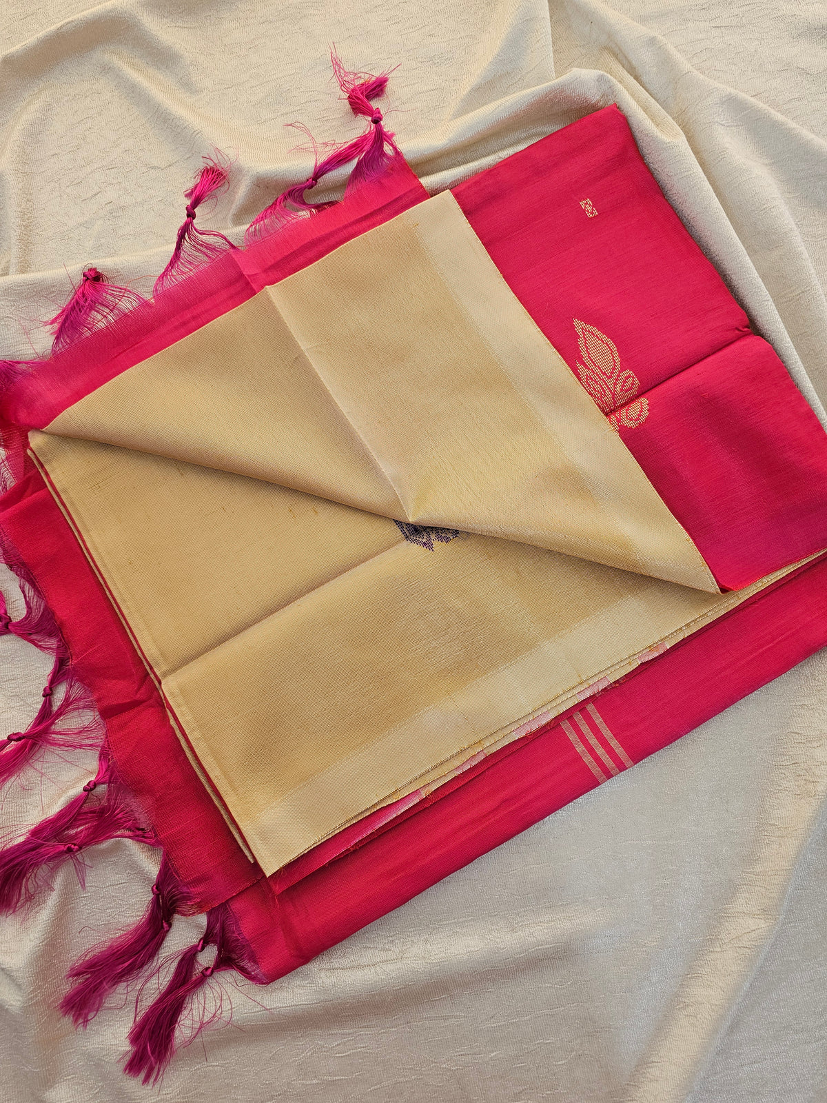 Chinnalampattu Saree - Cream with Pink