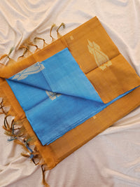 Chinnalampattu Saree - Sky Blue with Golden Brown