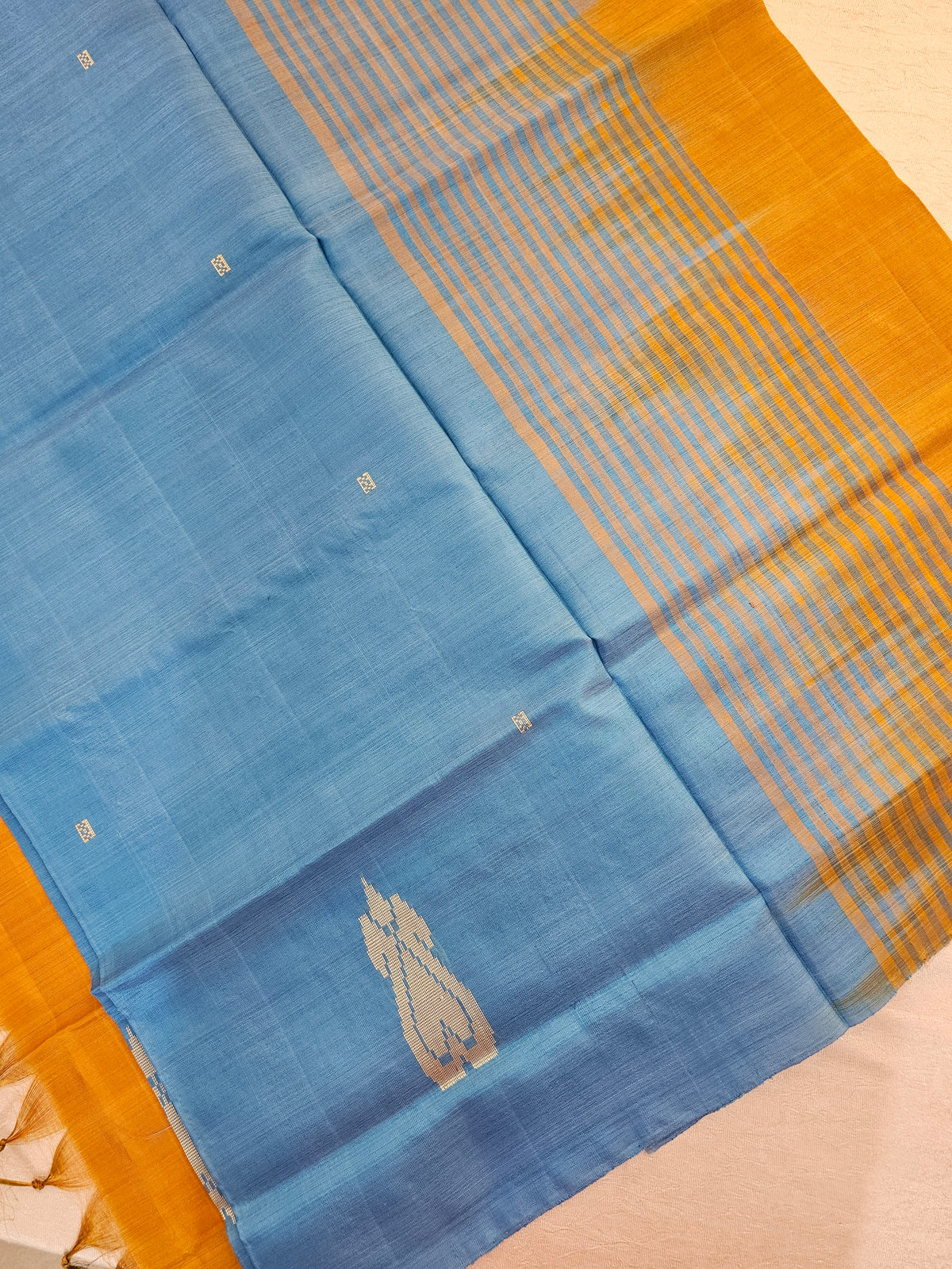 Chinnalampattu Saree - Sky Blue with Golden Brown