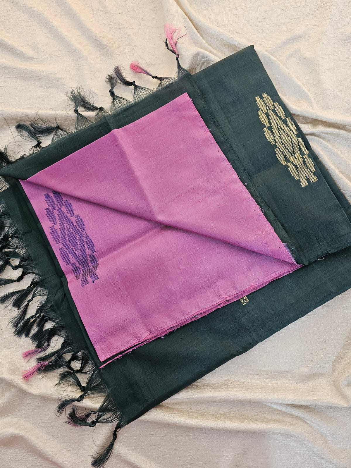 Chinnalampattu Saree - Pink with Bottle Green