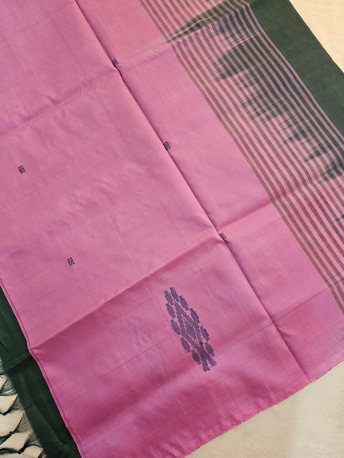 Chinnalampattu Saree - Pink with Bottle Green