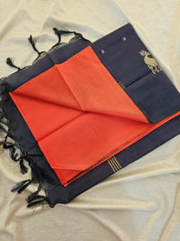 Chinnalampattu Saree - Dark Orange with Navy Blue