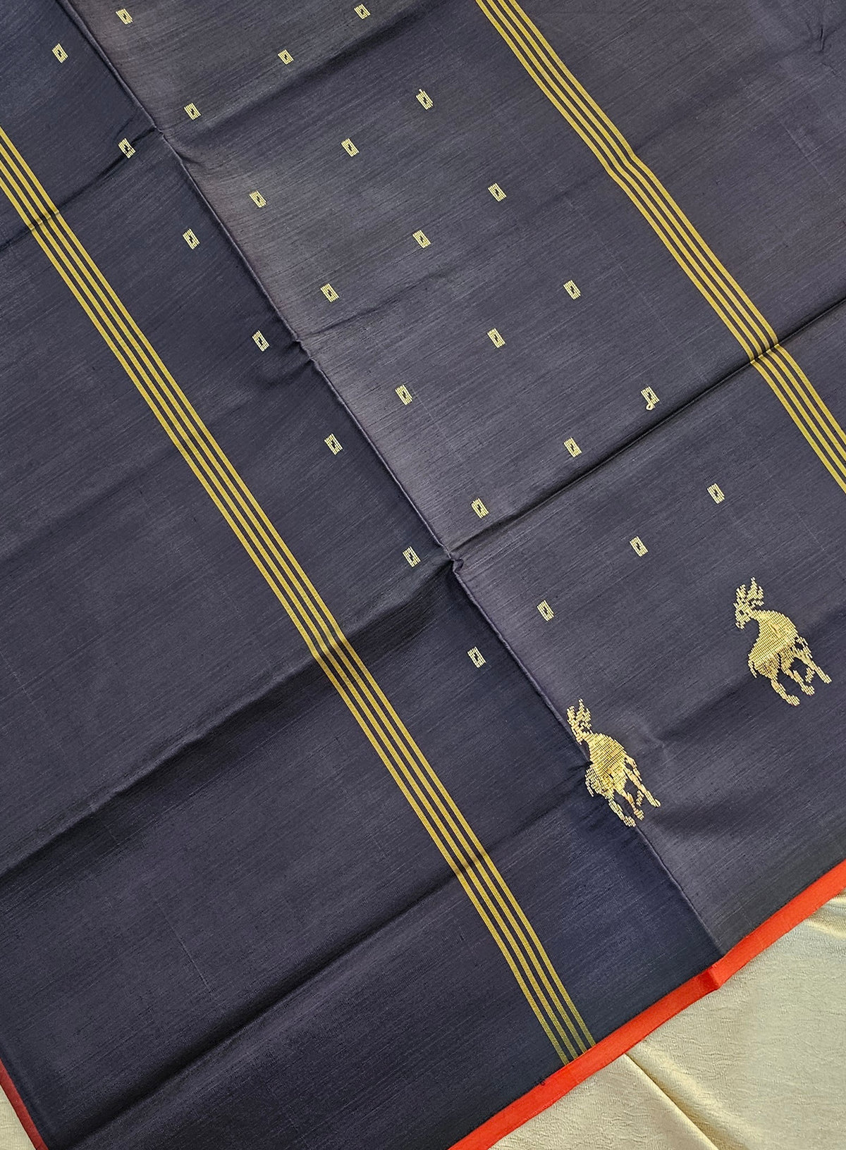 Chinnalampattu Saree - Dark Orange with Navy Blue