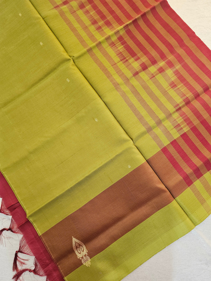 Chinnalampattu Saree - Lime Green with Maroon