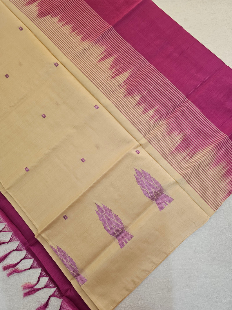 Chinnalampattu Saree - Cream with Magenta Pink