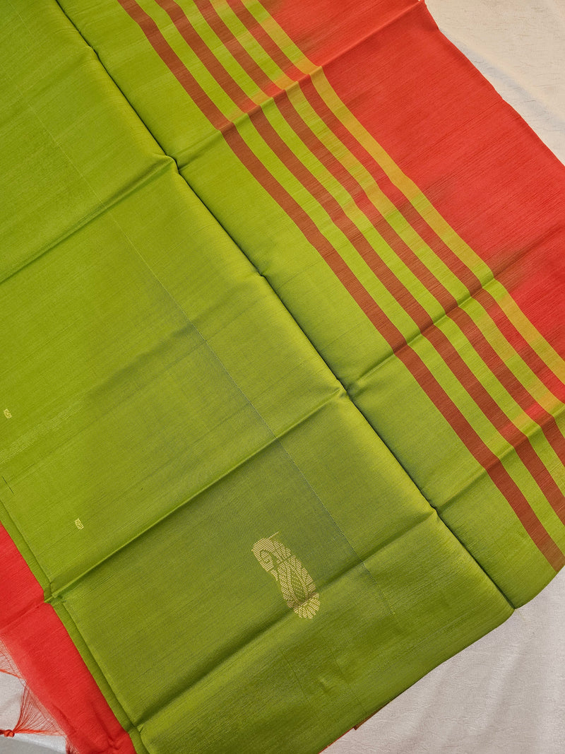 Chinnalampattu Saree - Green with Orange