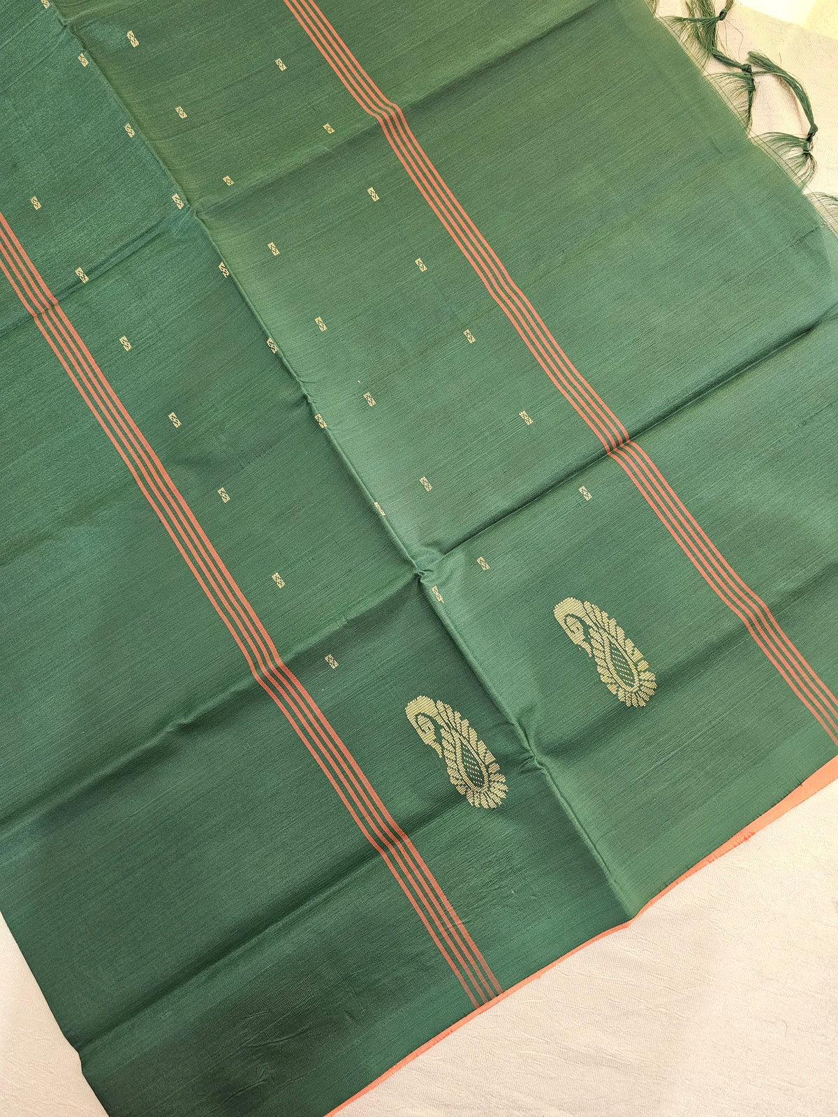 Chinnalampattu Saree - Peach with Peacock Green