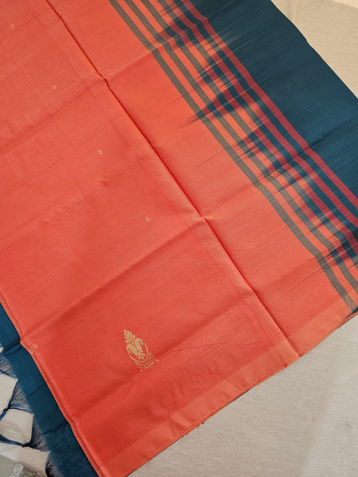 Chinnalampattu Saree - Peach with Peacock Green