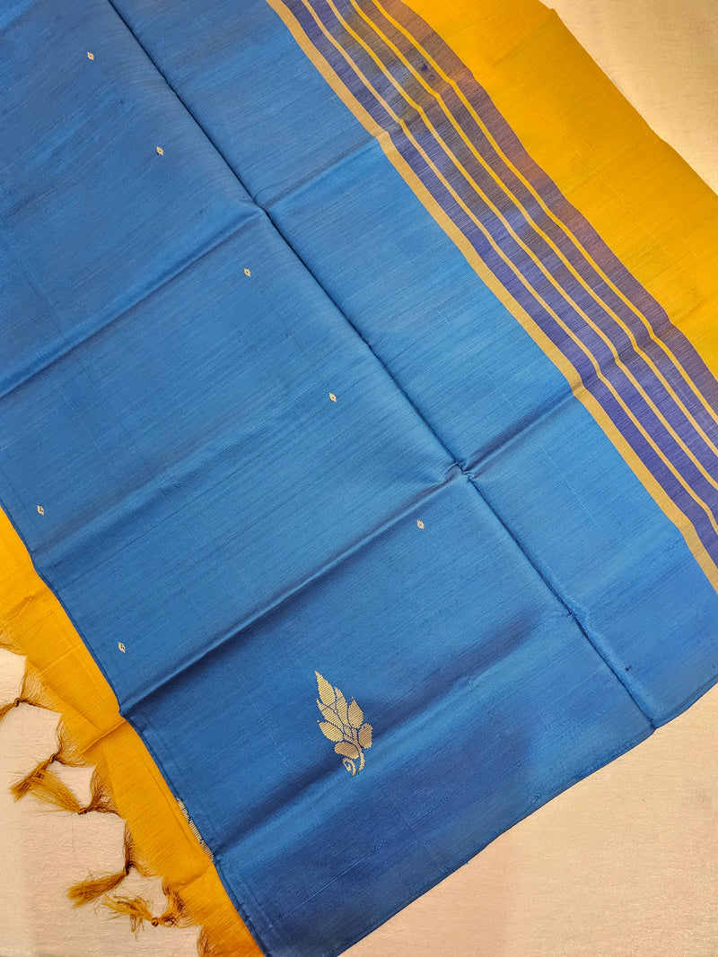 Chinnalampattu Saree - Blue with Golden Brown