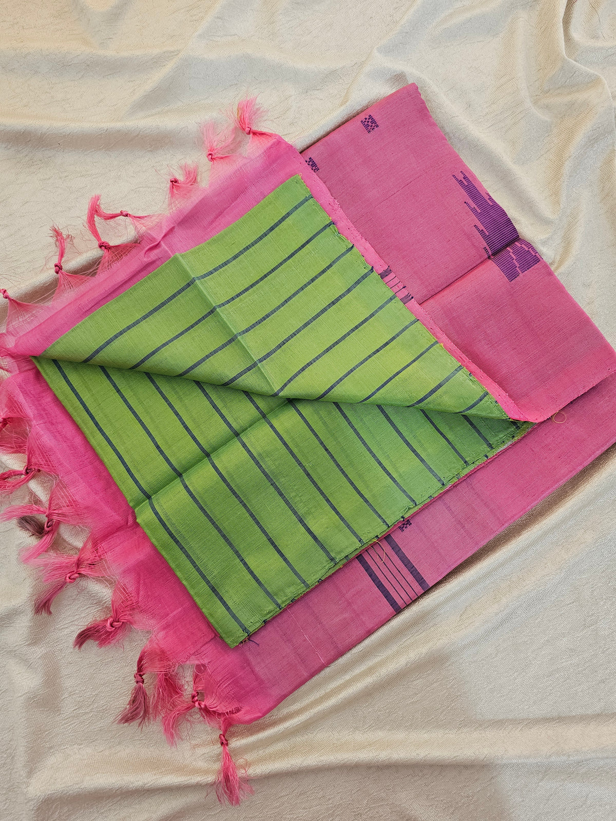 Chinnalampattu Saree - Green with Pink