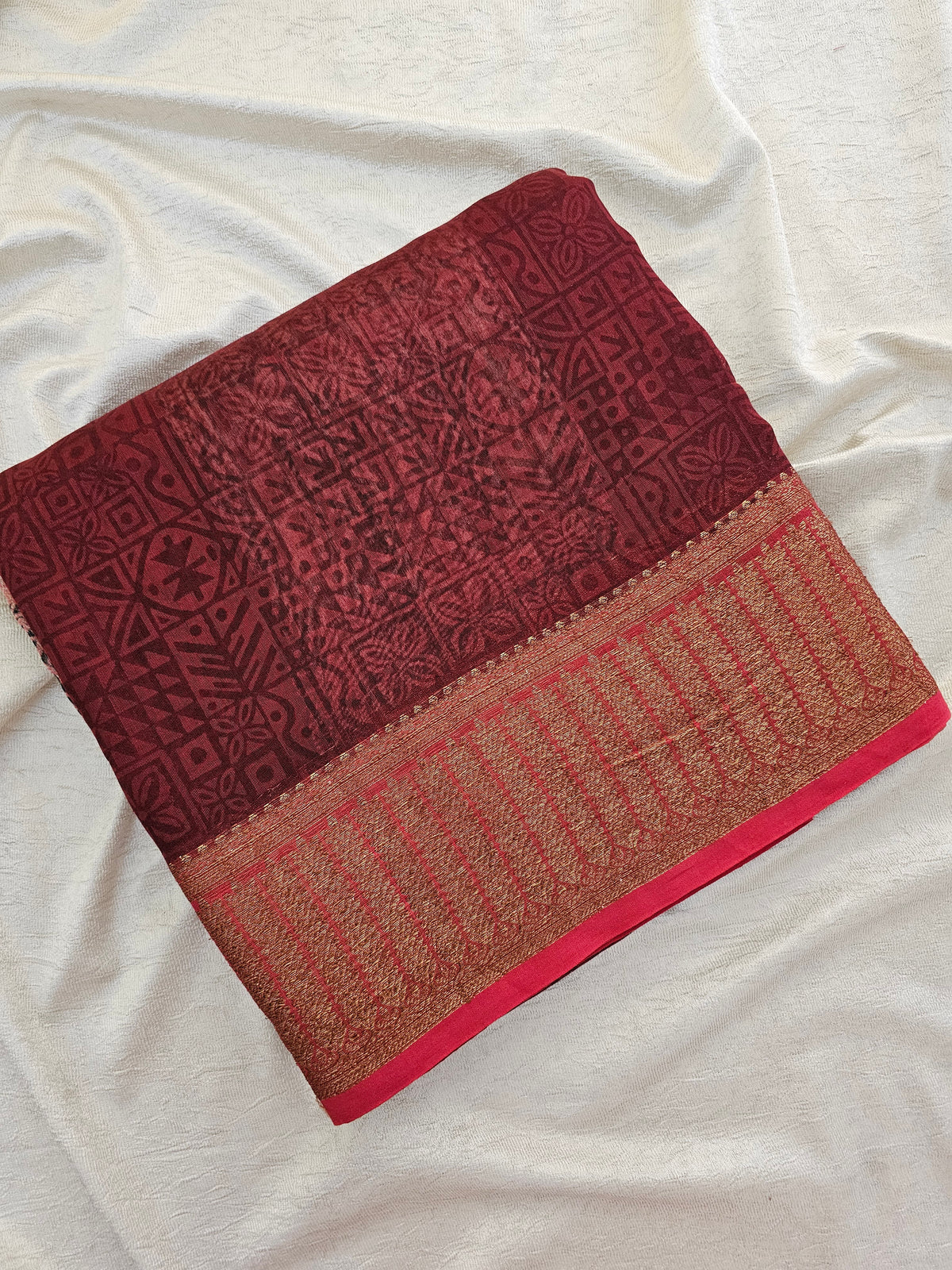 Pure Chanderi Butter Silk - Brown with Peach