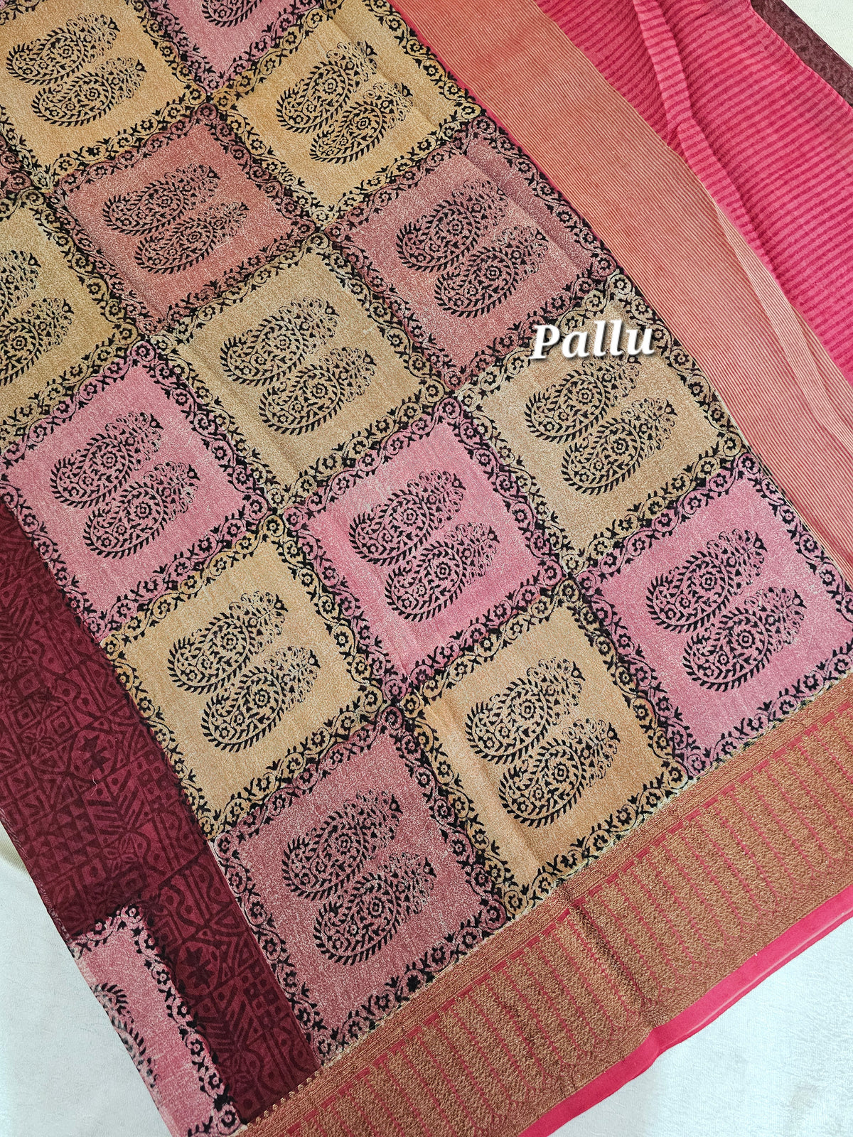 Pure Chanderi Butter Silk - Brown with Peach