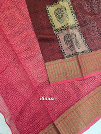 Pure Chanderi Butter Silk - Brown with Peach