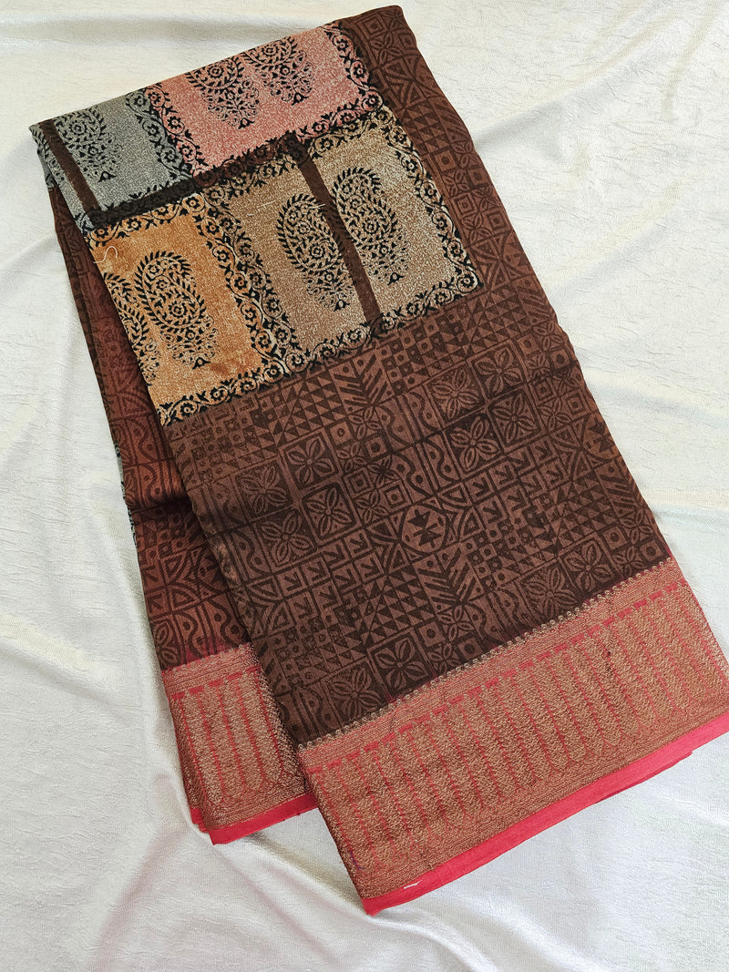 Pure Chanderi Butter Silk - Brown