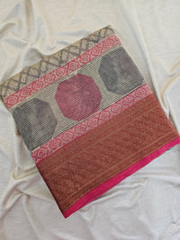 Pure Chanderi Butter Silk - Grey With Pink